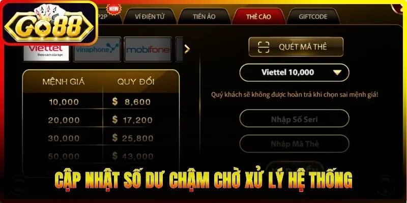 Cập nhật số dư chậm chờ xử lý hệ thống
